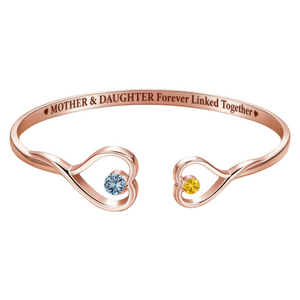 The Love Between Grandmother & Granddaughter - Personalized Gem Heart Cuff Bracelet
