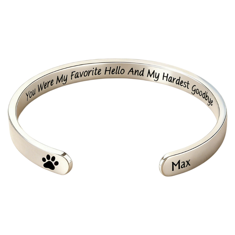 Pet Paw Print Quote - Personalized Cuff Bangle Bracelet With Box