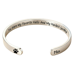 Pet Paw Print Quote - Personalized Cuff Bangle Bracelet With Box