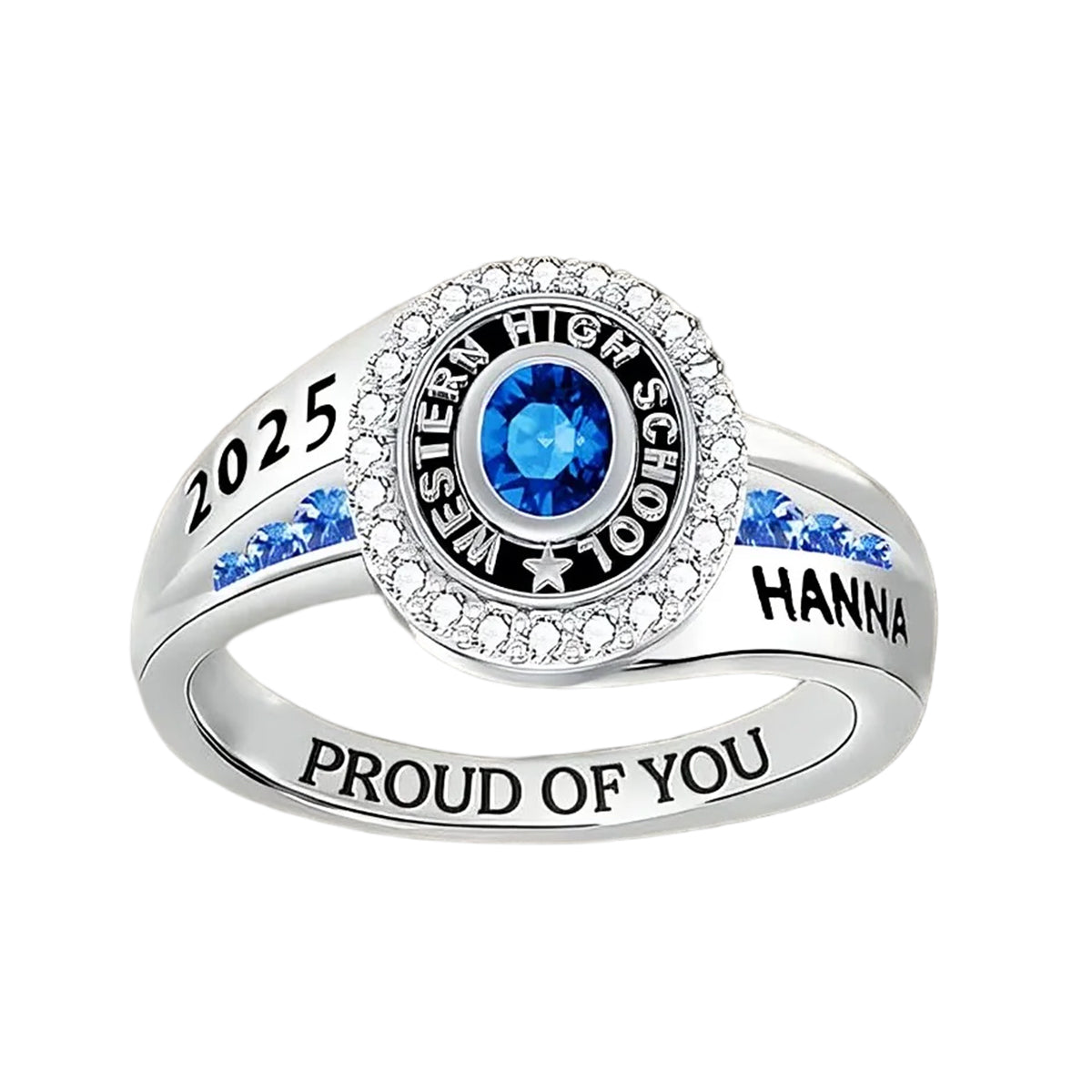 Strength, Growth, And Success - Family Personalized Custom Graduation Ring With Birthstone
