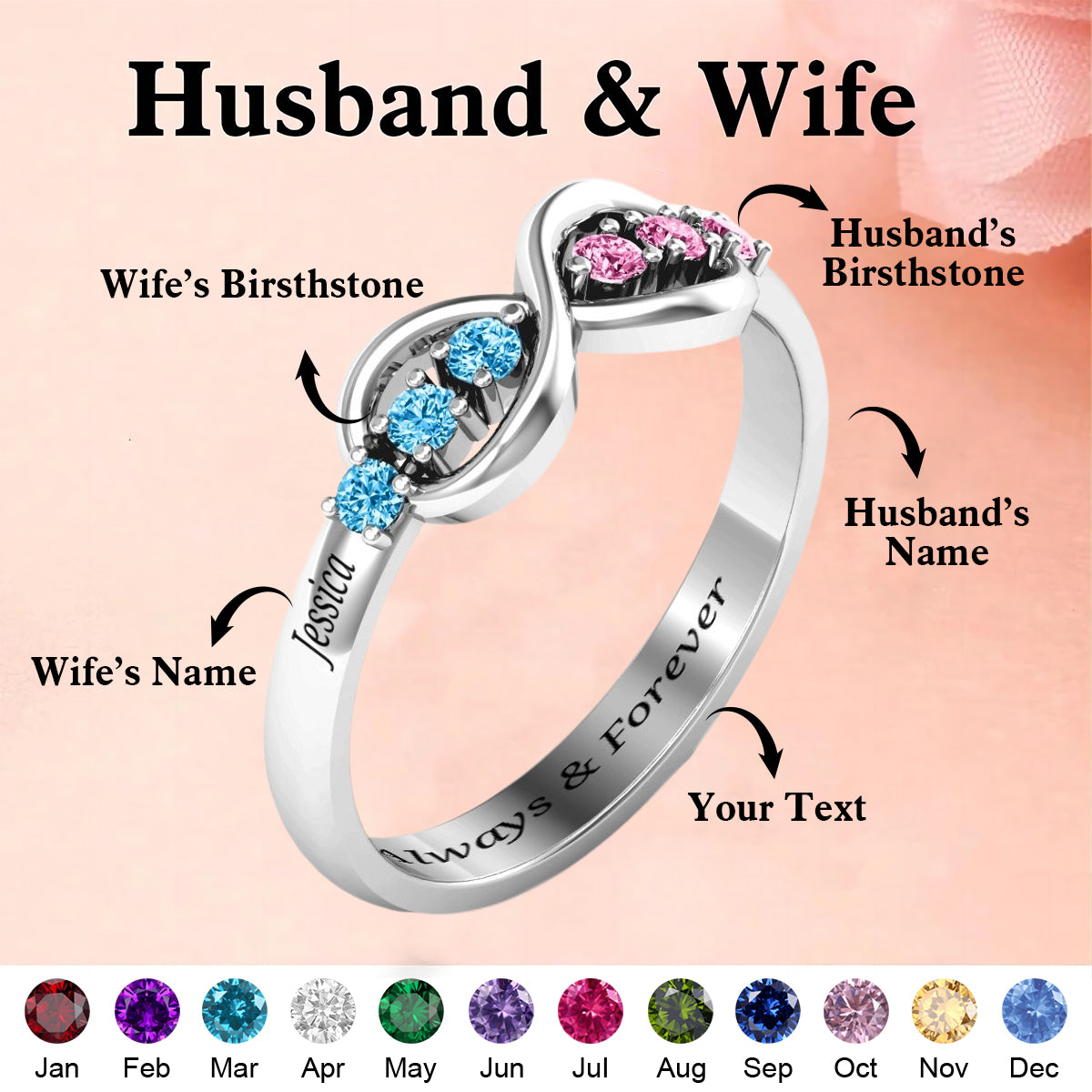Personalized Infinity Birthstone Ring - Custom Jewelry for Women