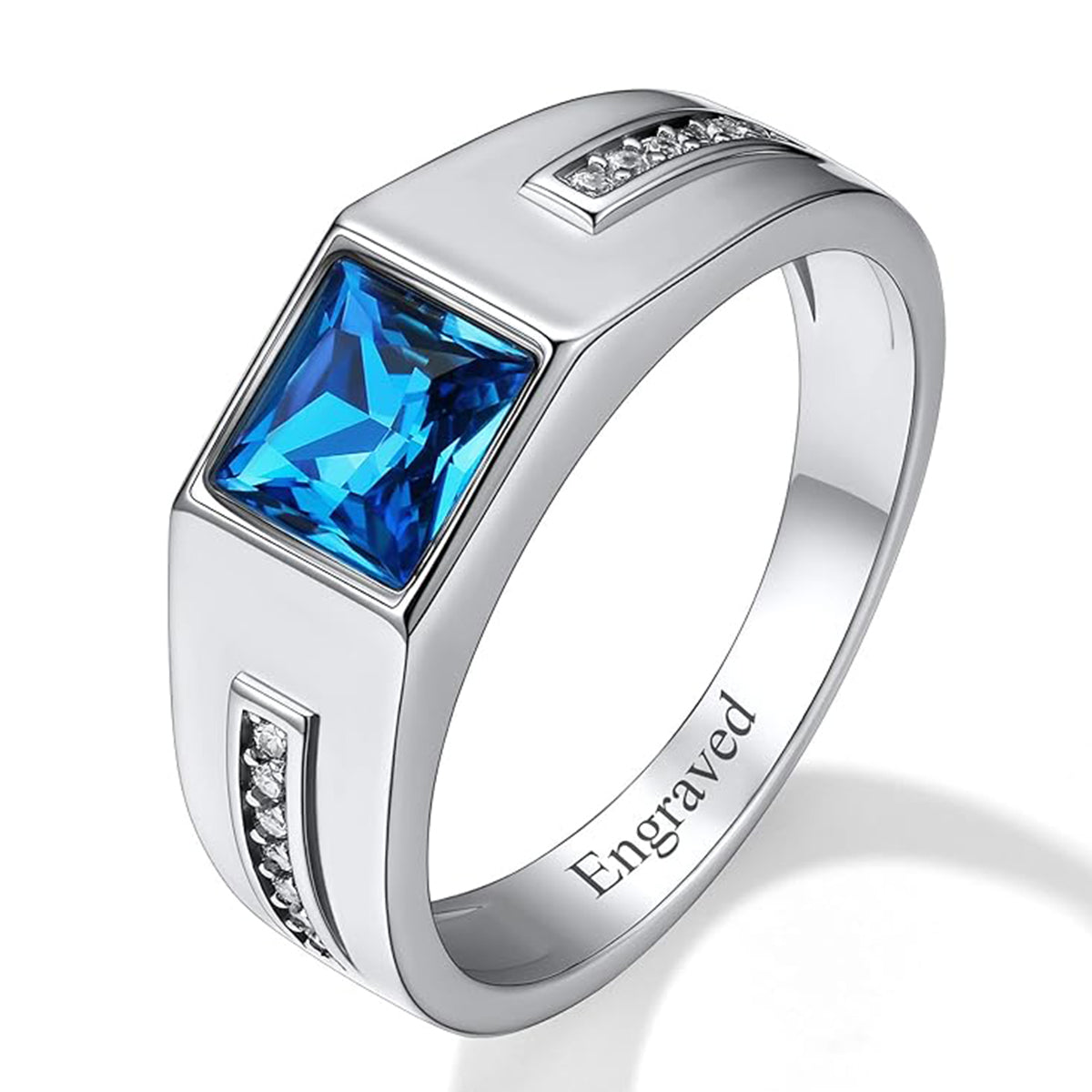 Custom Birthstone Signet Band Ring Gift for Dad, Papa, Husband