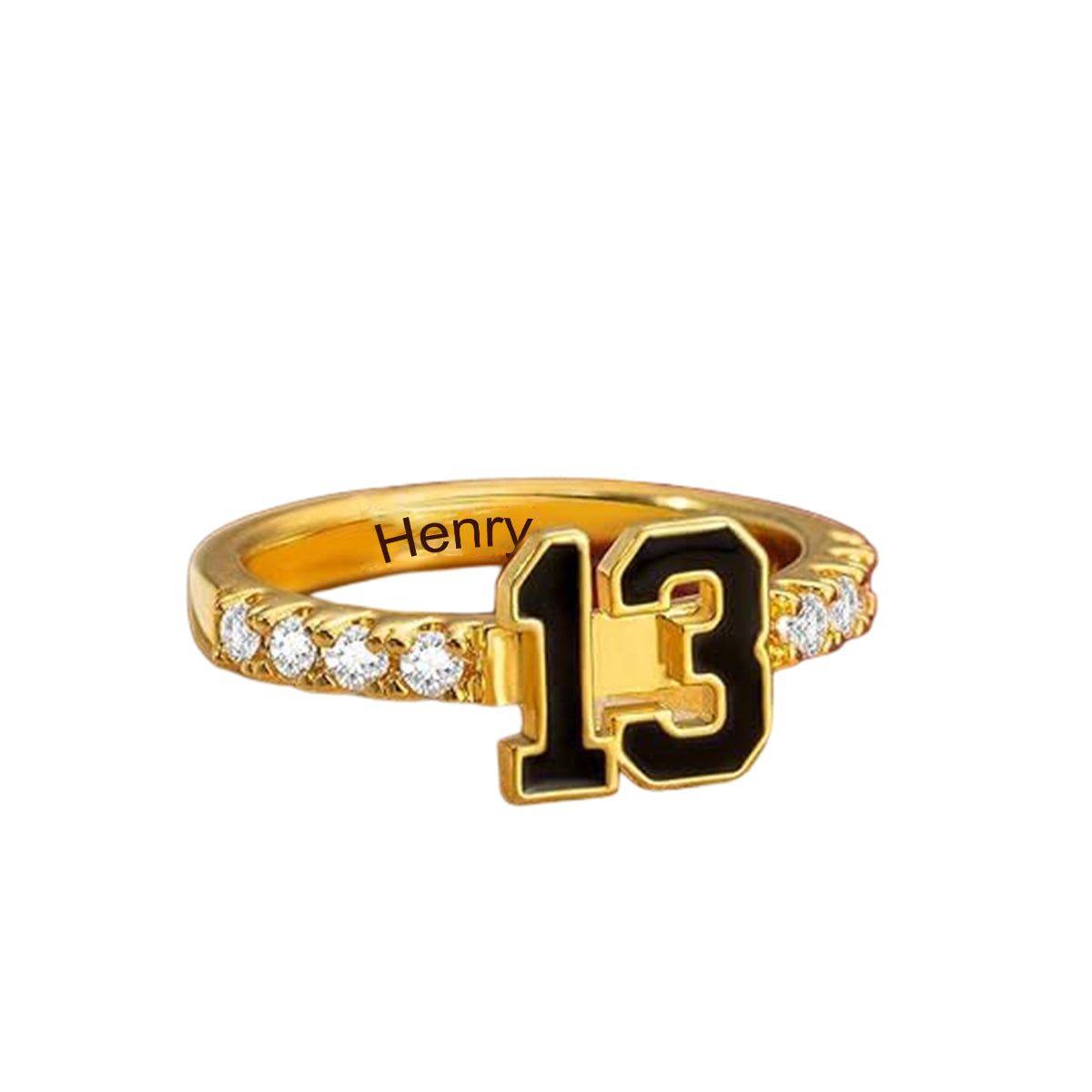 Personalised Sports Number Birthstone Ring with Engraved Text Basketball Baseball Ring Gift for Sport Lovers