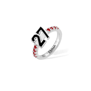 Personalised Sports Number Birthstone Ring with Engraved Text Basketball Baseball Ring Gift for Sport Lovers