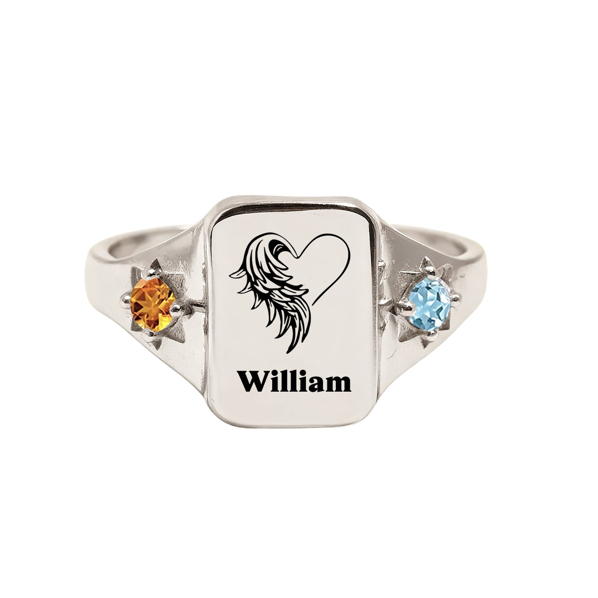 Personalized Custom Memorial Birthstone Ring With Wing