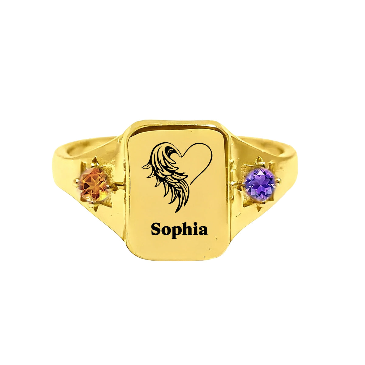 Personalized Custom Memorial Birthstone Ring With Wing