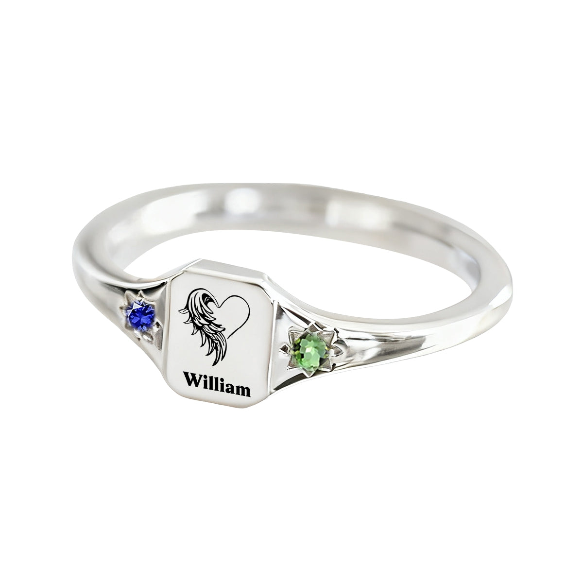 Personalized Custom Memorial Birthstone Ring With Wing
