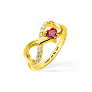 Personalized Angel Wing Infinity Ring with Heart Birthstone and Engraved Text Birthday Anniversary Gift for Her
