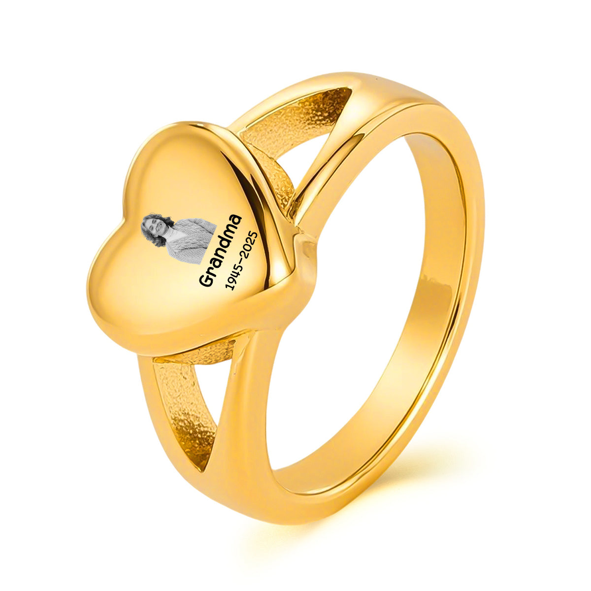 Personalized Memorial Photo Heart-Shaped Keepsake Ring – Custom Engraved Urn Jewelry for Ashes