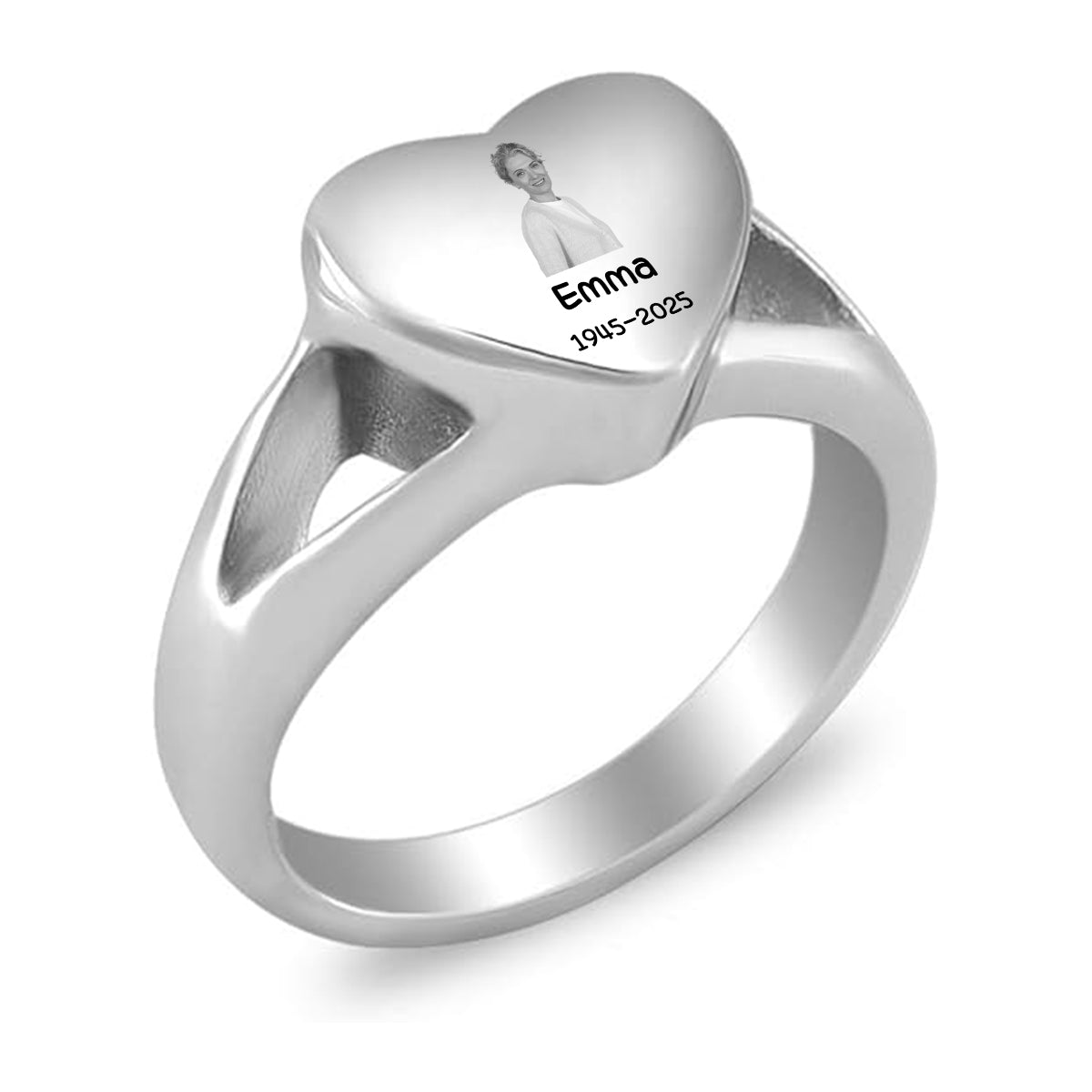 Personalized Memorial Photo Heart-Shaped Keepsake Ring – Custom Engraved Urn Jewelry for Ashes