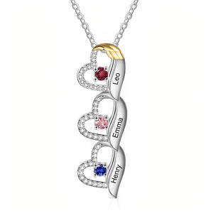 Personalised Heart Necklace, Customized Name and Birthstone Women's Pendant Necklace, Gift for Grandma