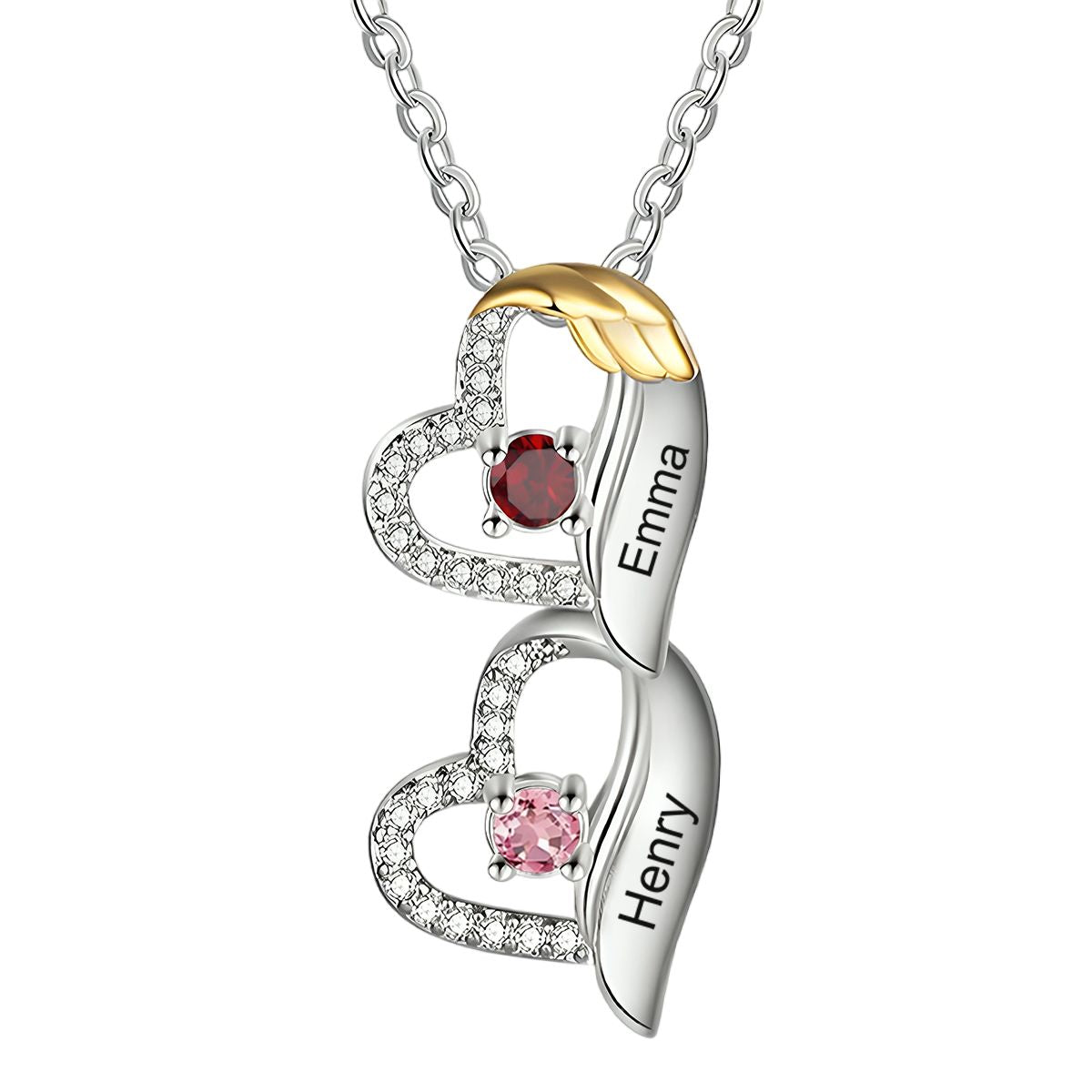 Personalised Heart Necklace, Customized Name and Birthstone Women's Pendant Necklace, Gift for Grandma