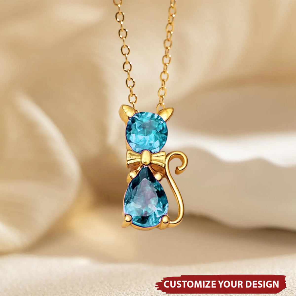 Custom Cat Bow Birthstone Necklace - Personalized Gifts For Cat Lovers