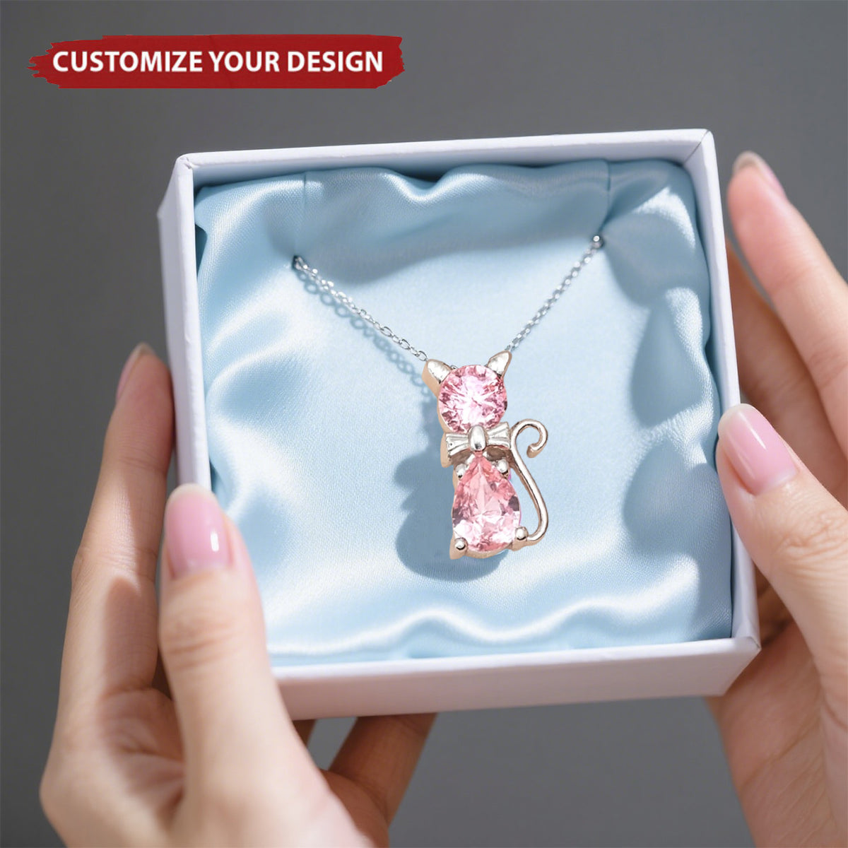 Custom Cat Bow Birthstone Necklace - Personalized Gifts For Cat Lovers