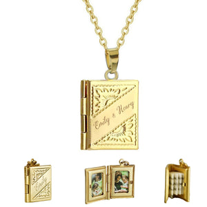 Book Locket With Photos - Personalized Message Necklace, Gift for Daughter