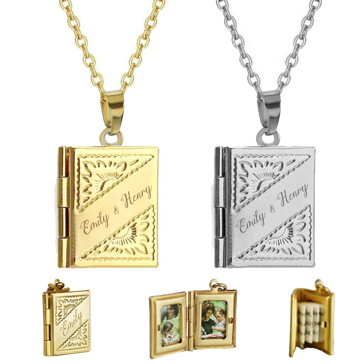 Book Locket With Photos - Personalized Message Necklace, Gift for Daughter