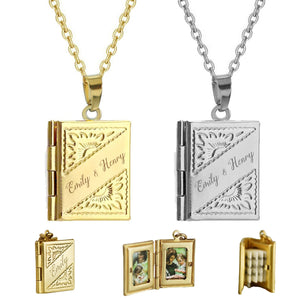 Book Locket With Photos - Personalized Message Necklace, Gift for Daughter