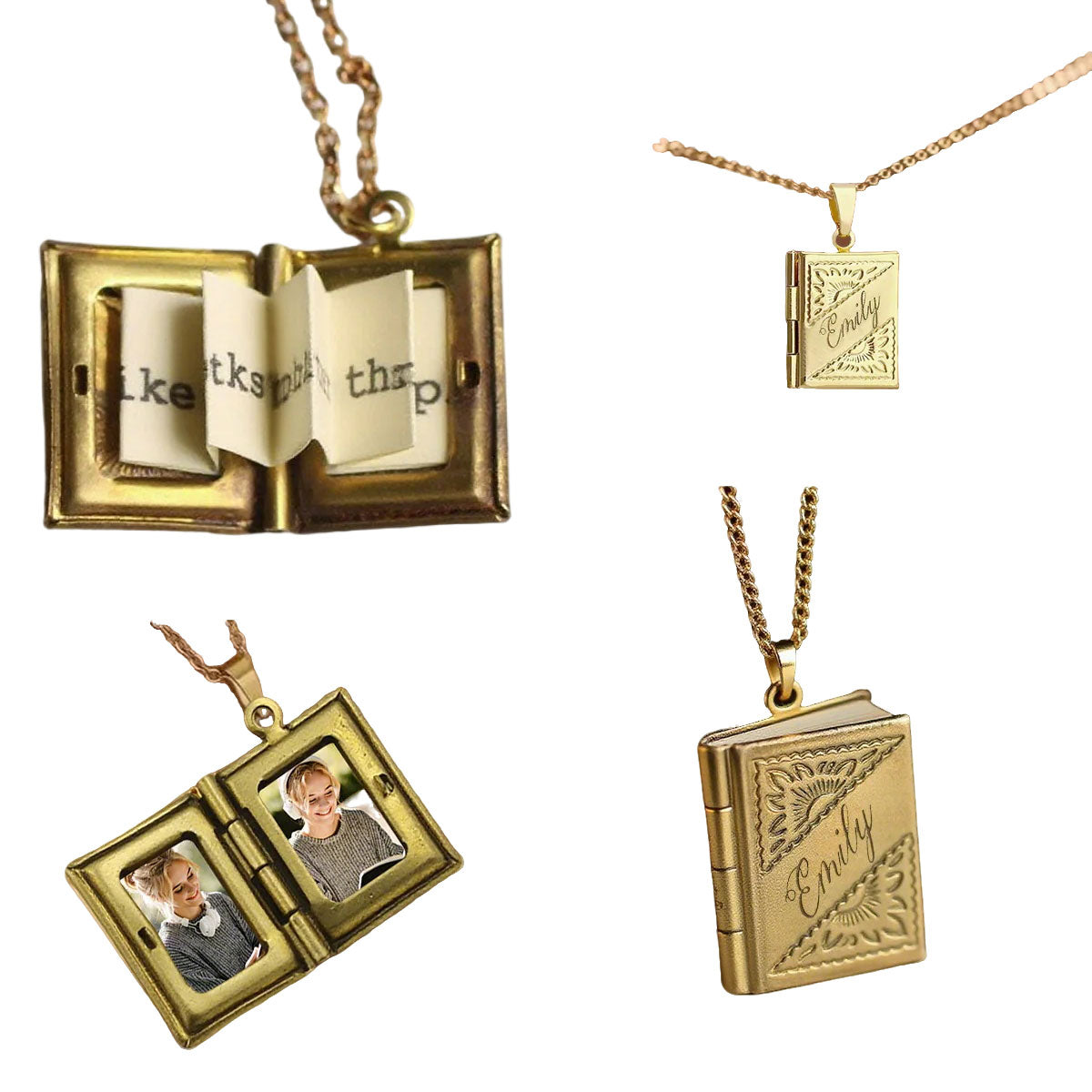 Book Locket With Photos - Personalized Message Necklace, Gift for Daughter