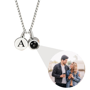 Personalized Engraved Initial Disc Photo Projection Necklace - Birthday Anniversary Gift for Women