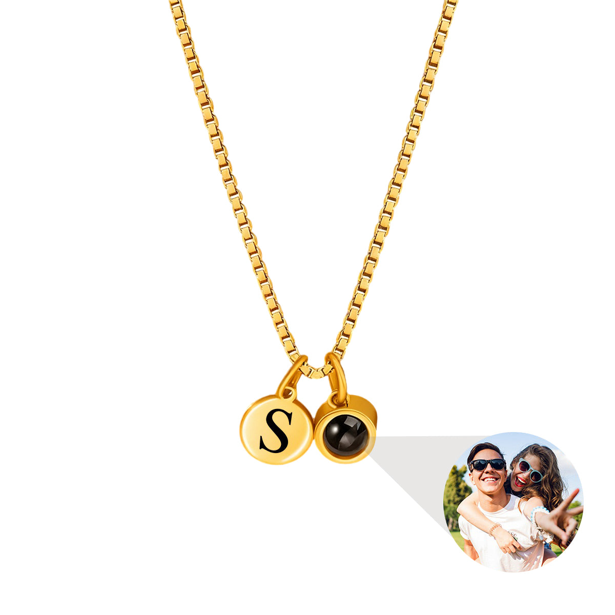 Personalized Engraved Initial Disc Photo Projection Necklace - Birthday Anniversary Gift for Women