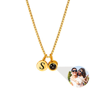 Personalized Engraved Initial Disc Photo Projection Necklace - Birthday Anniversary Gift for Women