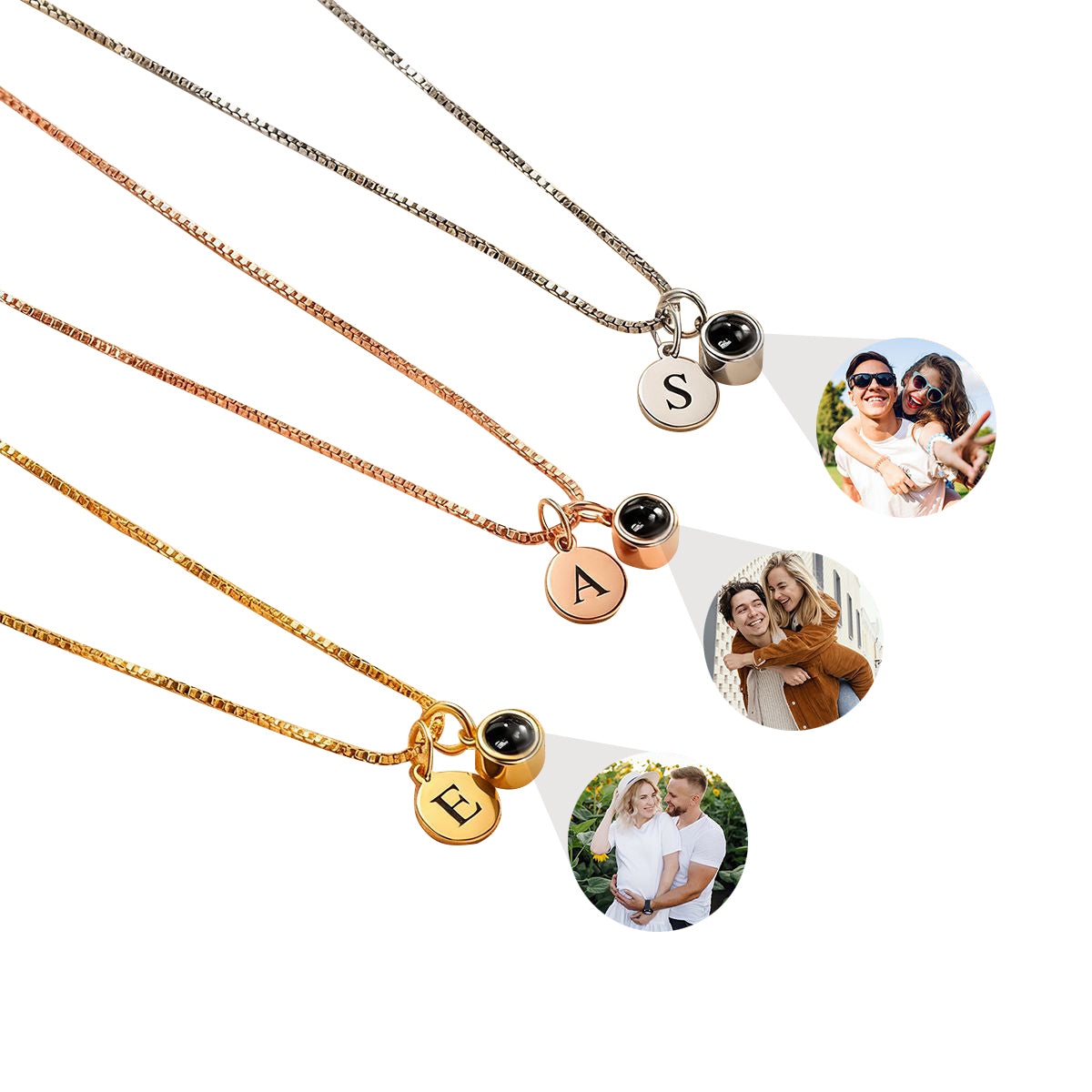 Personalized Engraved Initial Disc Photo Projection Necklace - Birthday Anniversary Gift for Women