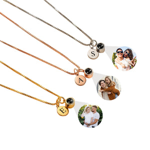 Personalized Engraved Initial Disc Photo Projection Necklace - Birthday Anniversary Gift for Women