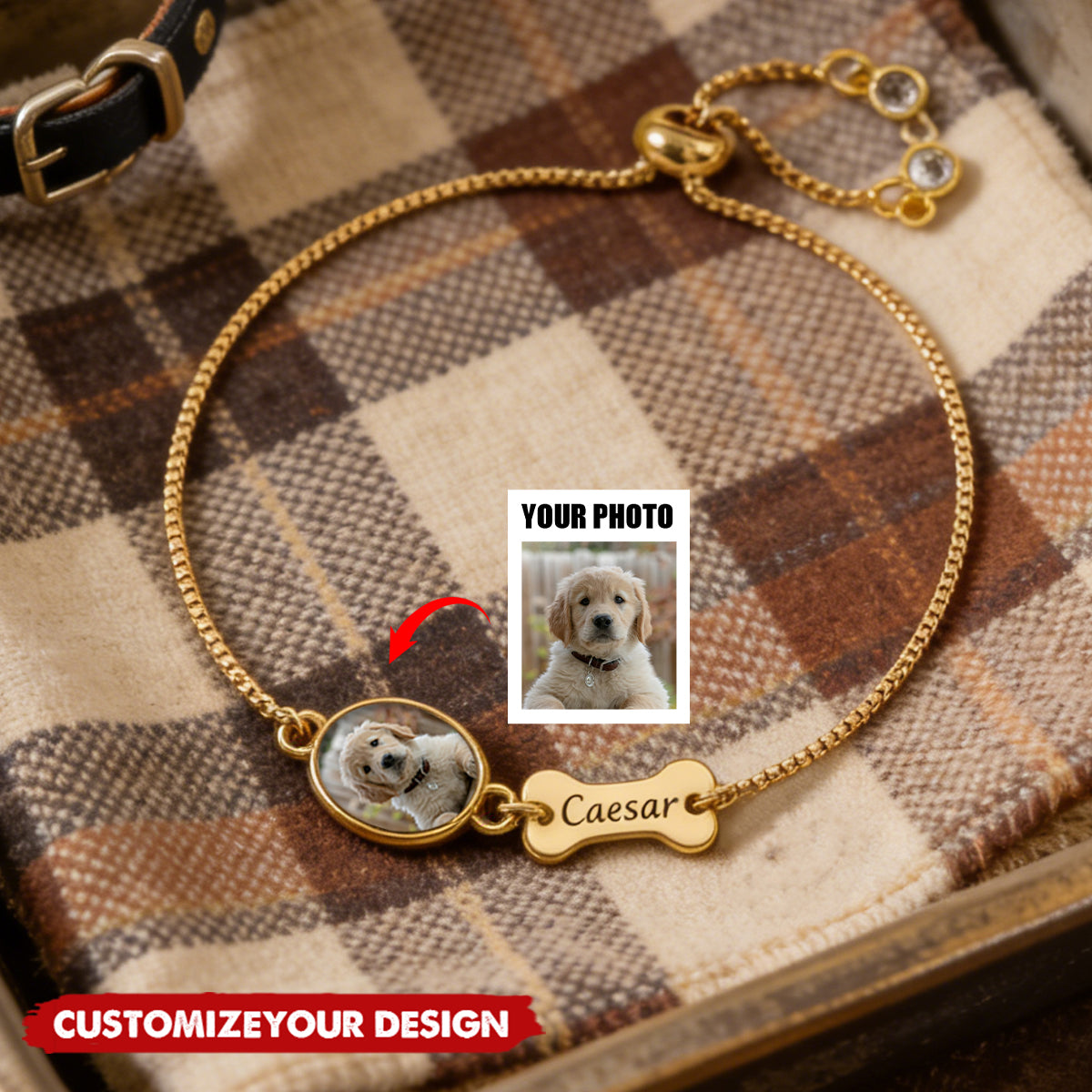 Personalized Pet Photo Bracelet - Custom Name Engraving & Pet Memorial Charm Jewelry