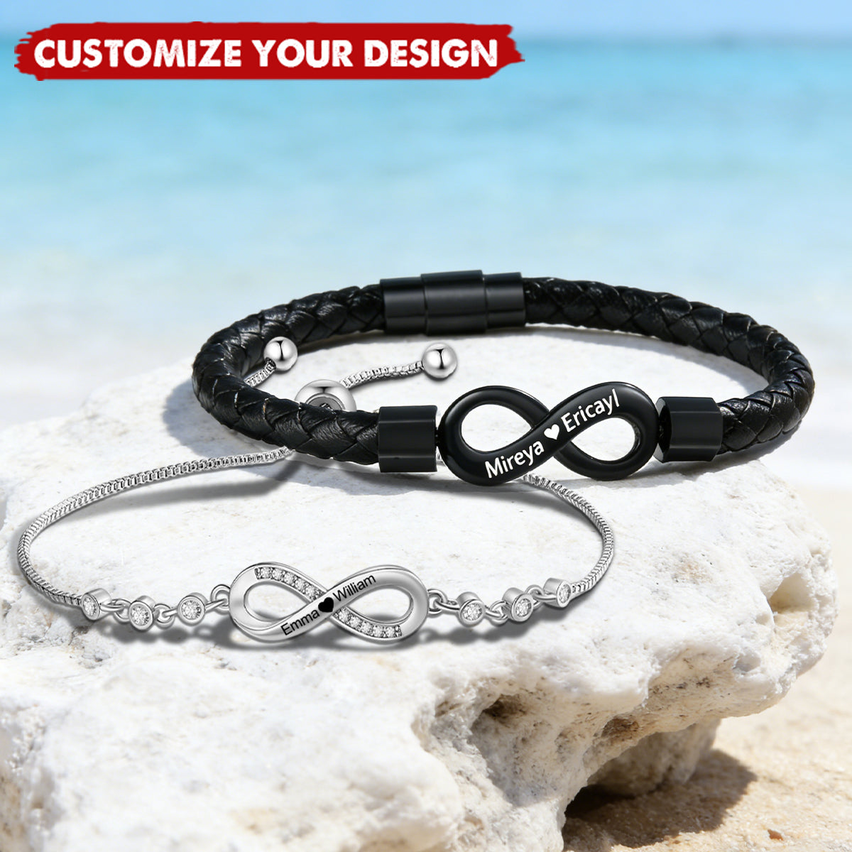 Personalized Infinity Couple Bracelets with Custom Names, Matching Gift for Him and Her
