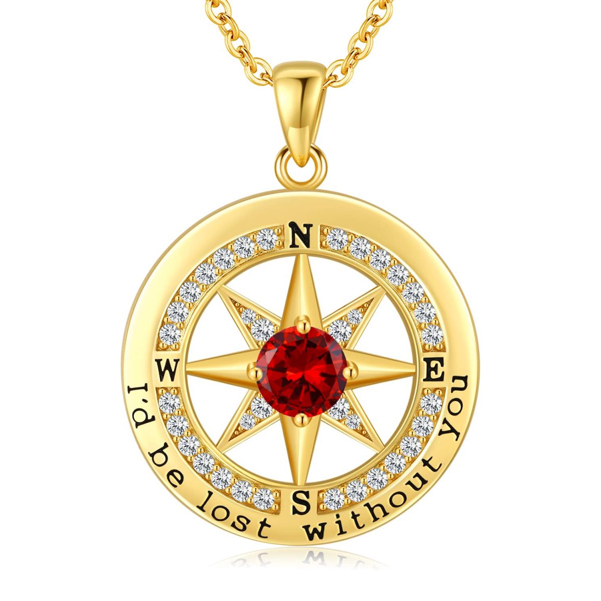 I'd Be Lost Without You Personalized Compass Birthstone Necklace