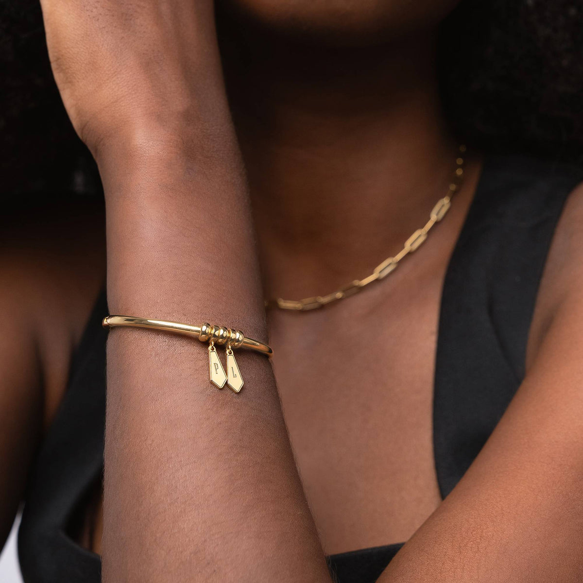 Personalized Initial Bangle Bracelet