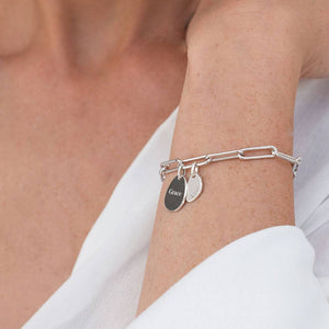 Personalized Paperclip Chain Link Bracelet with Engraved Charms