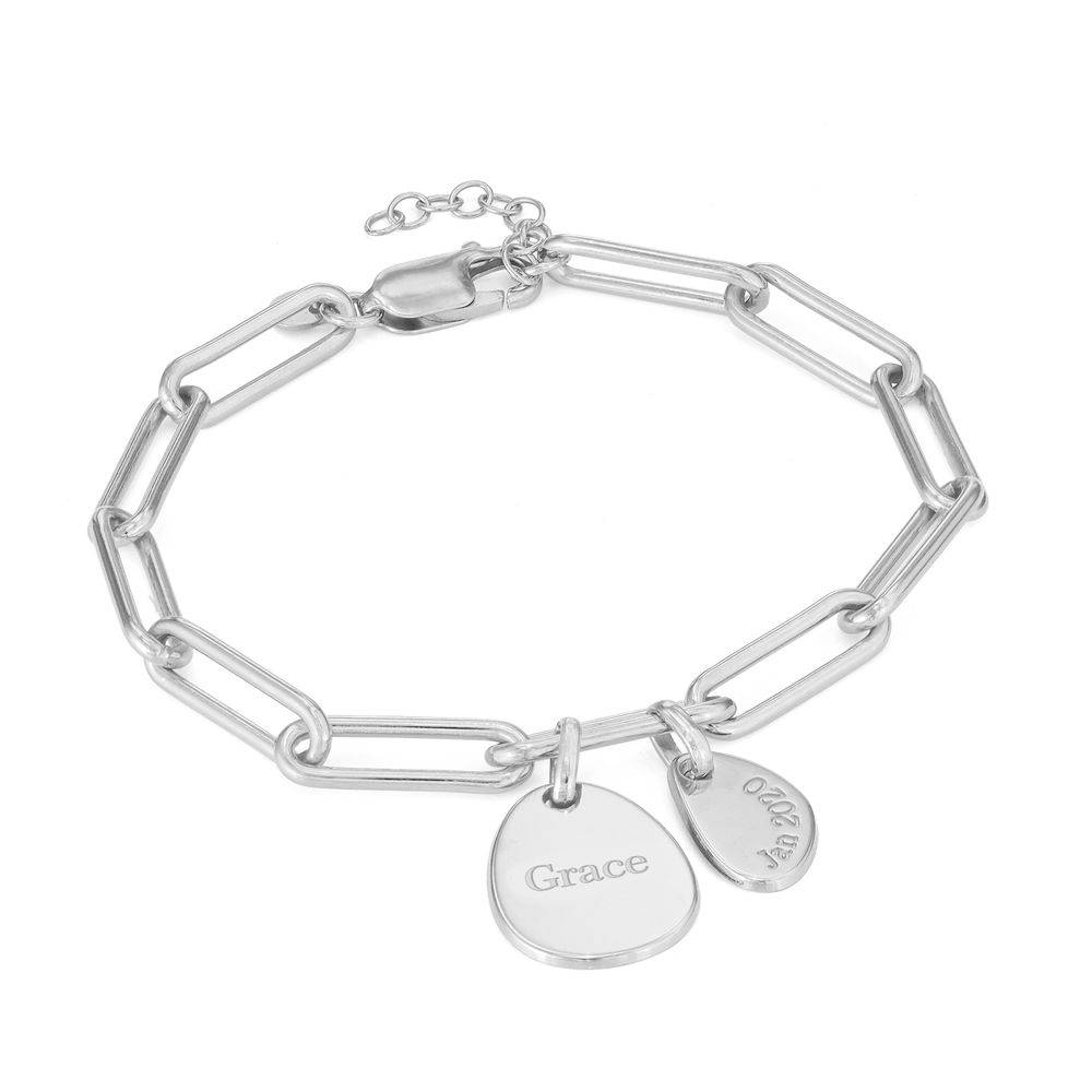 Personalized Paperclip Chain Link Bracelet with Engraved Charms