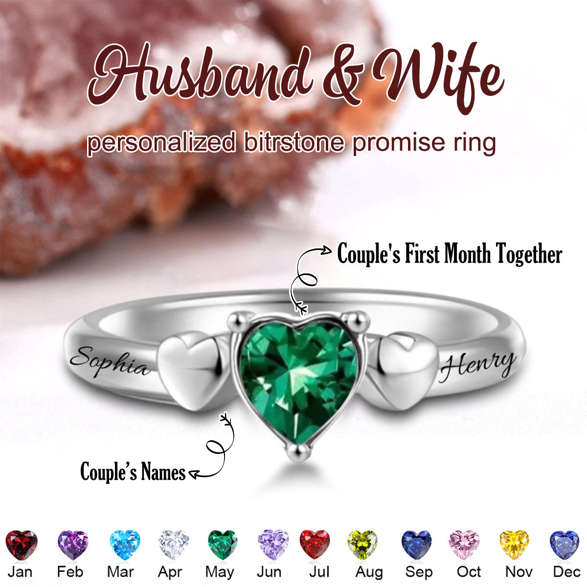 Custom Birthstone First Day Together Personalized Promise Ring, Gift For Couple