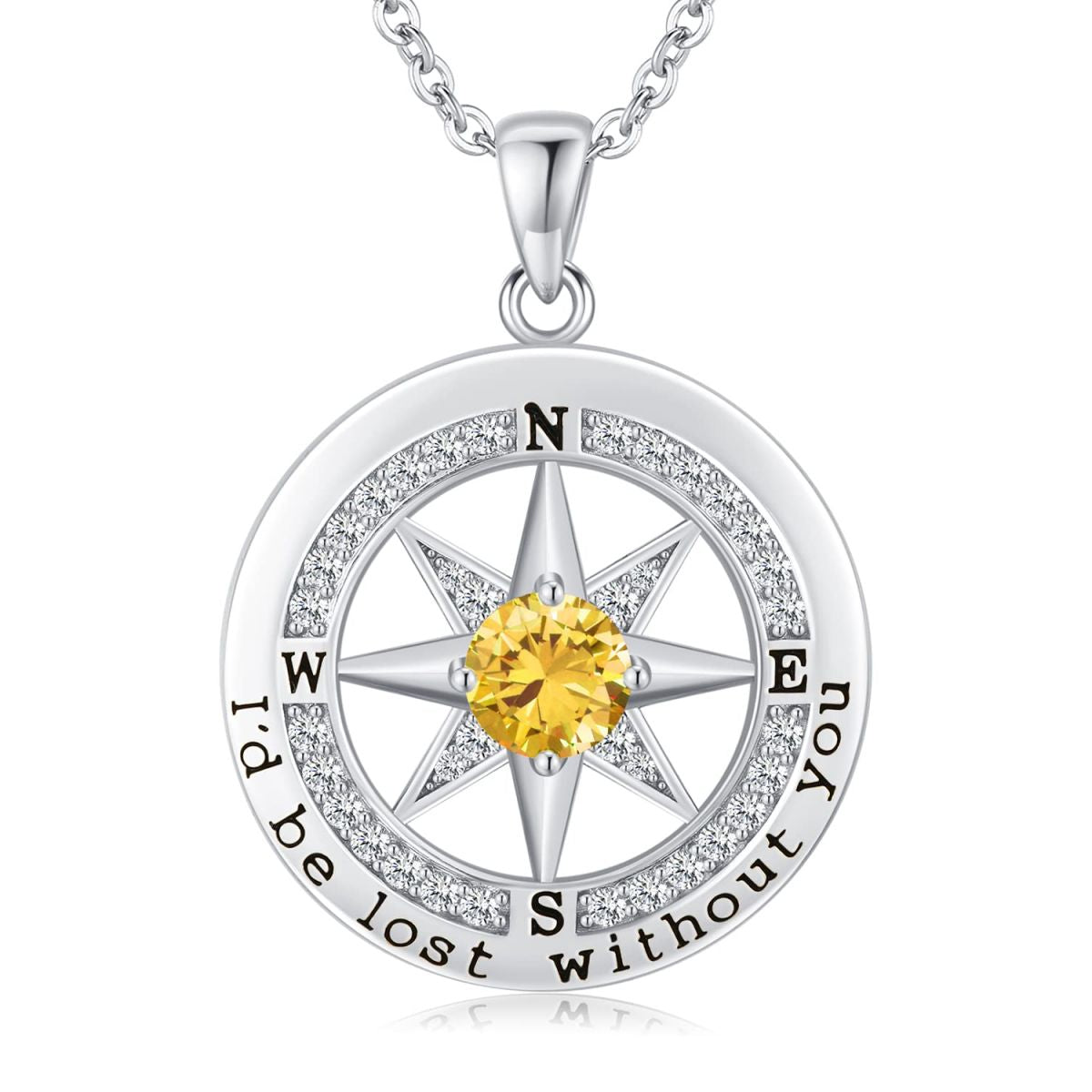 I'd Be Lost Without You Personalized Compass Birthstone Necklace