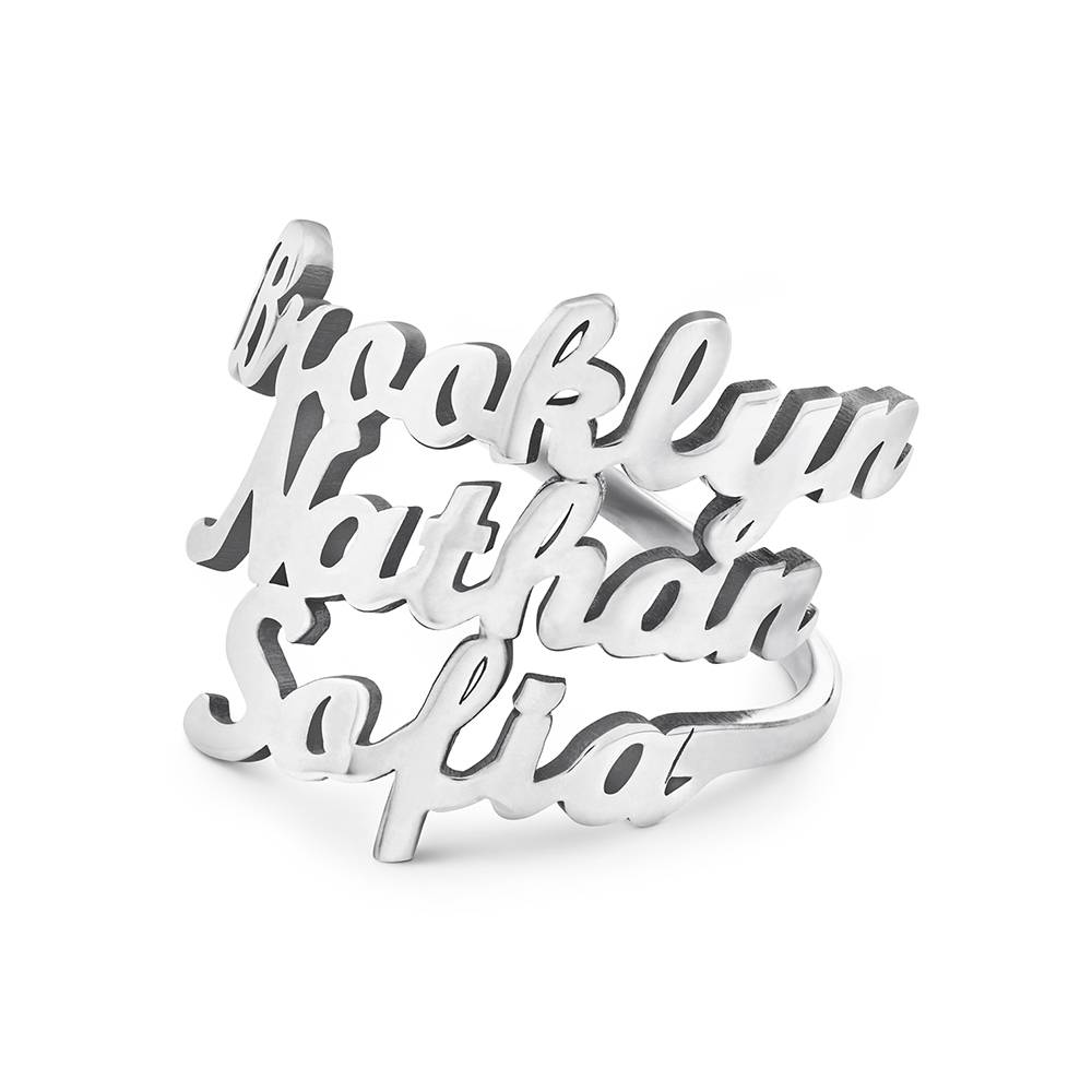 Custom Name Script Triple Personalized Sterling Silver Ring