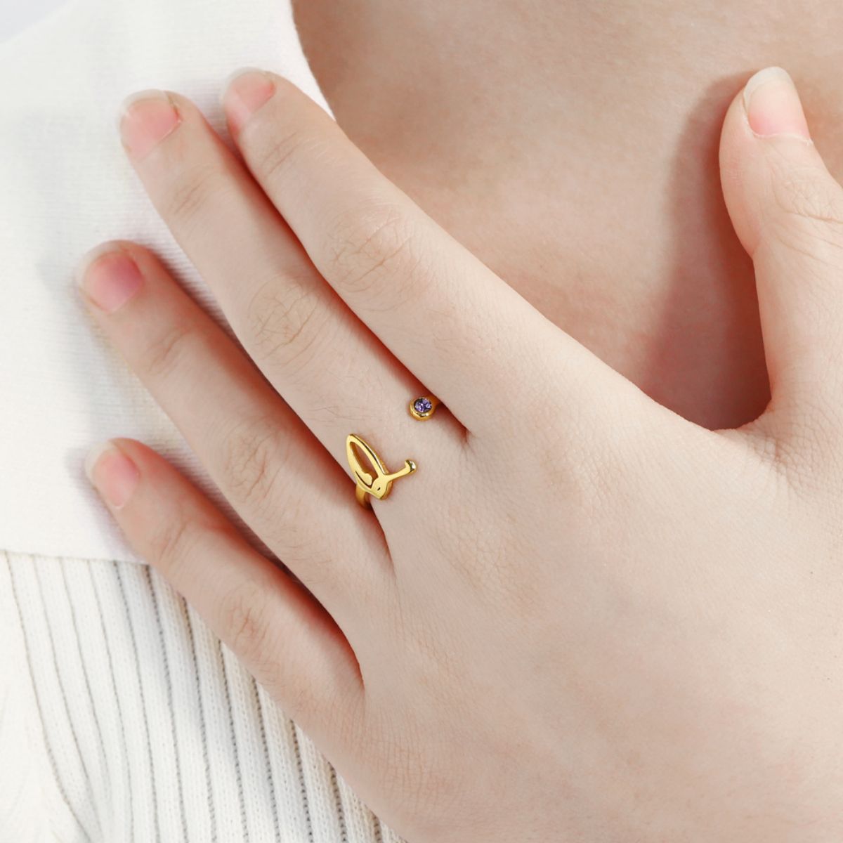 Personalized Birthstone Engraved Initial Open Promise Ring