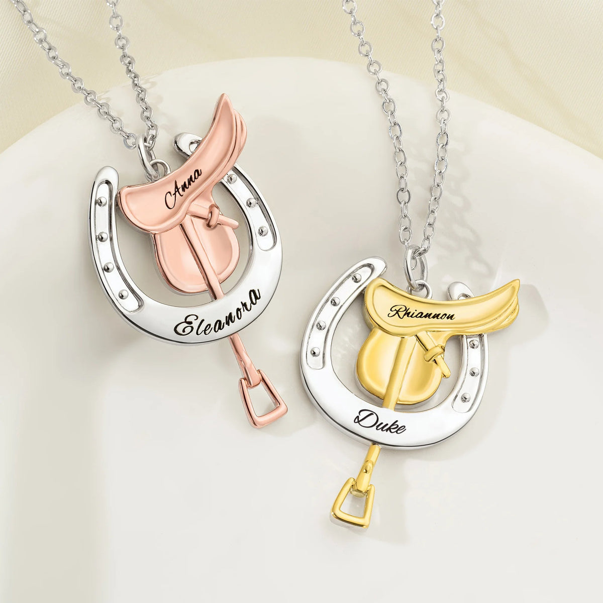 Personalized Horseshoe Saddle Protective Engraved Necklace - Gift for Horse Owners, Lovers