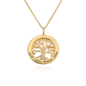 Cubic Zirconia Personalized Name Family Tree Circle Necklace