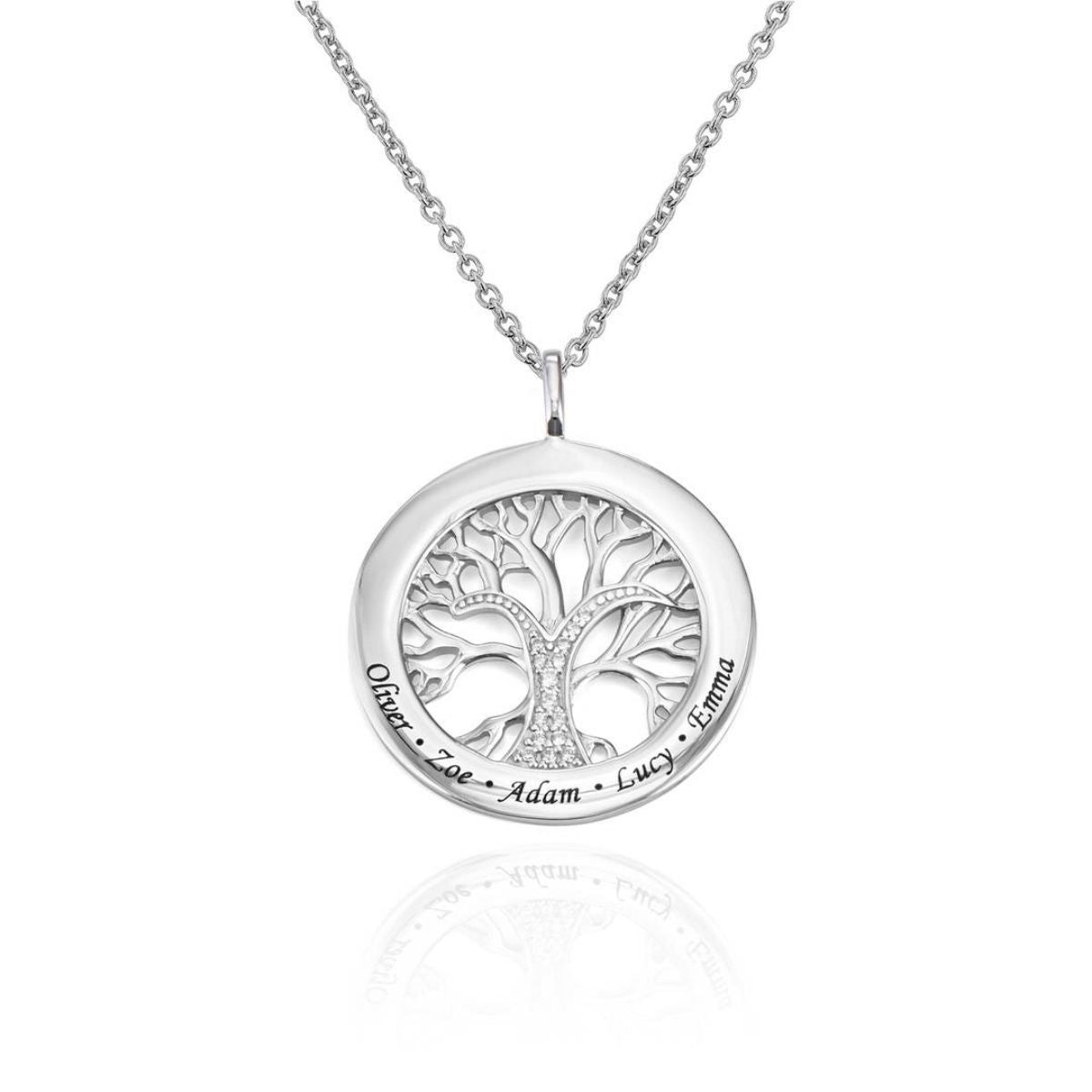Cubic Zirconia Personalized Name Family Tree Circle Necklace