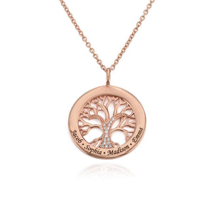 Cubic Zirconia Personalized Name Family Tree Circle Necklace