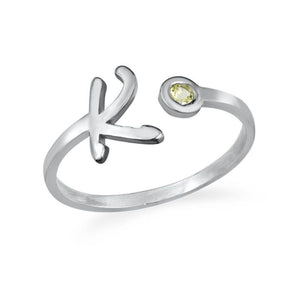 Personalized Birthstone Engraved Initial Open Promise Ring