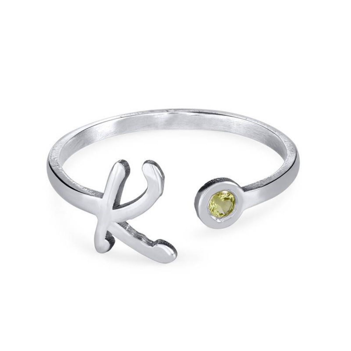 Personalized Birthstone Engraved Initial Open Promise Ring