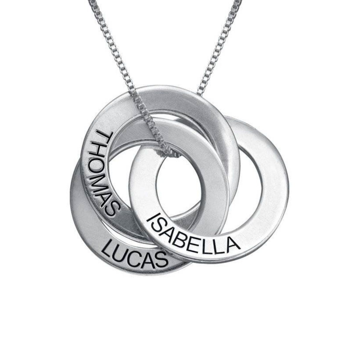 Family Personalized Russian Rings Circle Pendant Necklace