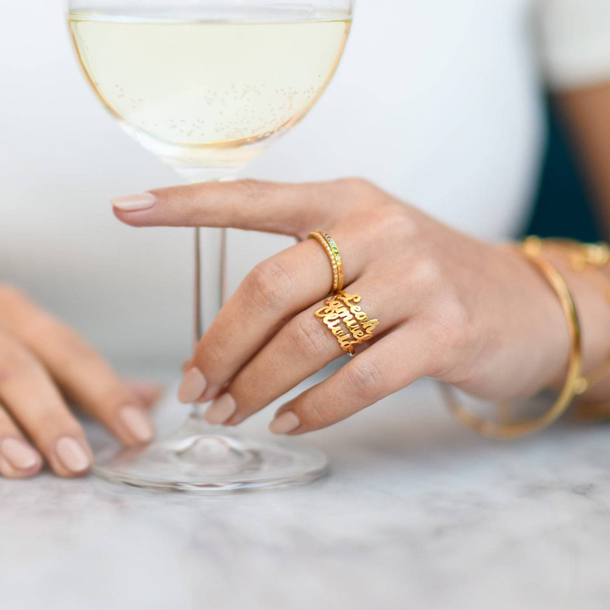 Custom Name Script Triple Personalized Sterling Silver Ring