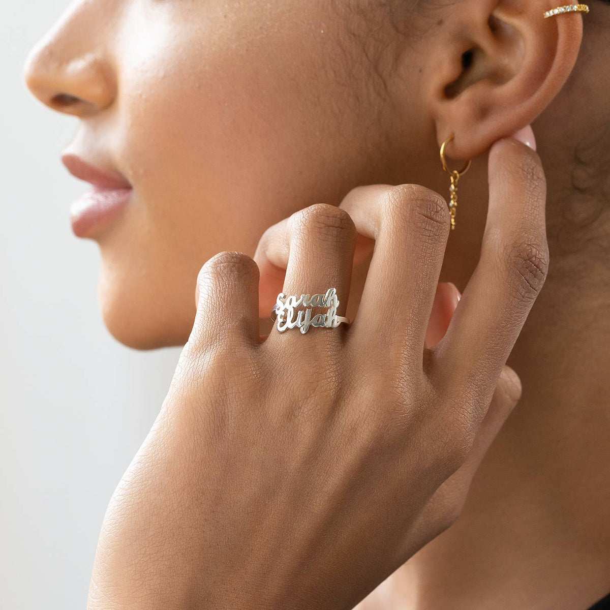 Custom Name Script Triple Personalized Sterling Silver Ring